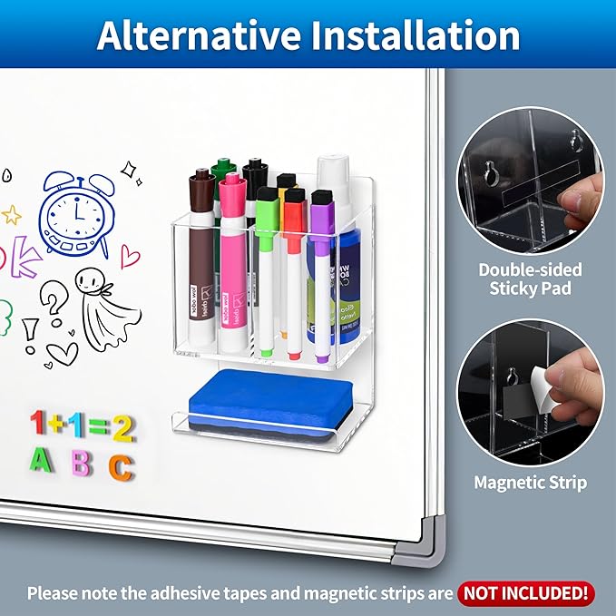 Dry Erase Marker Holder, Wall Mounted Marker Holder for Remotes, Makeup, Acrylic Pen Organizer for Whiteboard, Office, Classroom, Wall Pen Pencil Storage for Classroom Organization