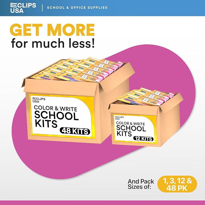 E-CLIPS USA Back to School Supplies Kit for kids, School Supplies Set, school Supply Kit, Colored Pencils For Kids, Color Pencil Set, Crayons Bulk for Classroom, Wooden Pencil #2 (3)