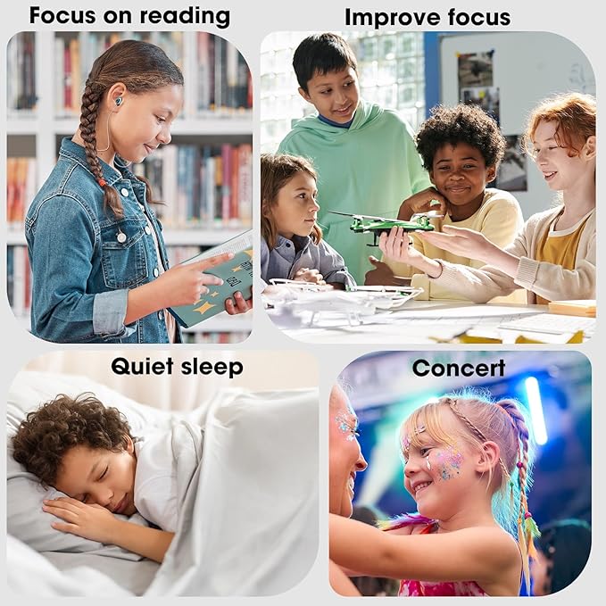 2 Pairs Kids Ear Plugs for 5-12 Yr, 27 dB Noise Reduction Extra Small Earplugs, Ear Plugs for Kids for Noise Sensitivity, Socializing, Sleep, Focus, 4 Sizes Ear Tips in XS-L (2X Purple+Cord)