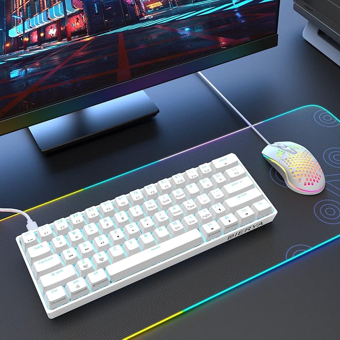 DIERYA 60% Mechanical Keyboard, DK61se Wired Gaming Keyboard with Red Switches, LED Backlit Ultra-Compact 61 Keys Mini Office Keyboard for Windows Laptop PC Gamer Typist(White)