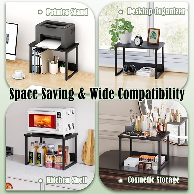 MARTY Printer Stand for Desk, Desktop Shelf Printer Riser for Home Office | Desktop Printer Stand, 17.1"x12.4", Printer Shelf, Small Printer Table for Fax Machine Copier Scanner, Desk Organizer, Black