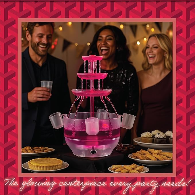 Kusini Drink Fountain for Parties - 1.5 Gal, 3 Tier Punch Bowl Drink Tower, LED Base, 6 Reusable Cups - Drink Dispenser Machine for, Juice, Punch, Pani Puri Fountain for Party Hosting Supplies