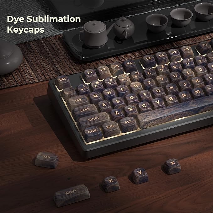 OHY MOA Profile Wood Grain Keycaps,XVX PBT Keycaps 130pcs Retro Keycap Set for Mechanical Keyboard 61/64/75/84/87/104/108 Layout with Key Puller, Walnut Textures