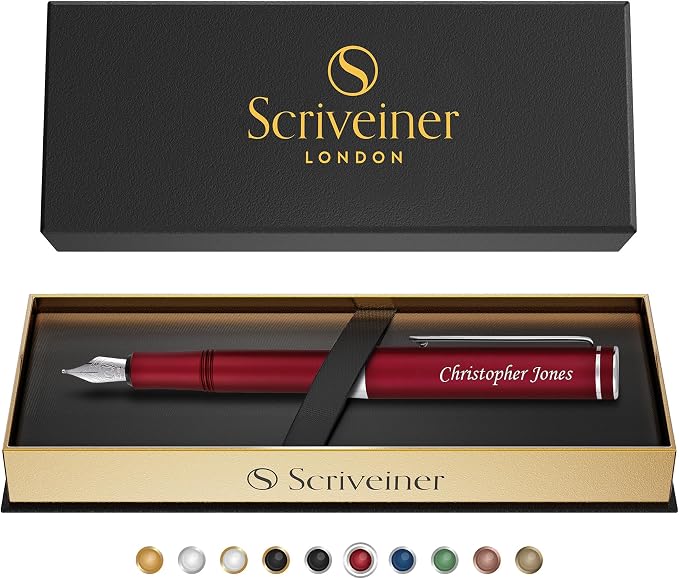Scriveiner Personalized Red Rollerball EDC Pen, Stunning Pocket Pen with Chrome Finish, Cool Writing Pen, Best Pen Gift, Best Engraved Roller Ball Gift Set for Men & Women, Custom Name Engraving