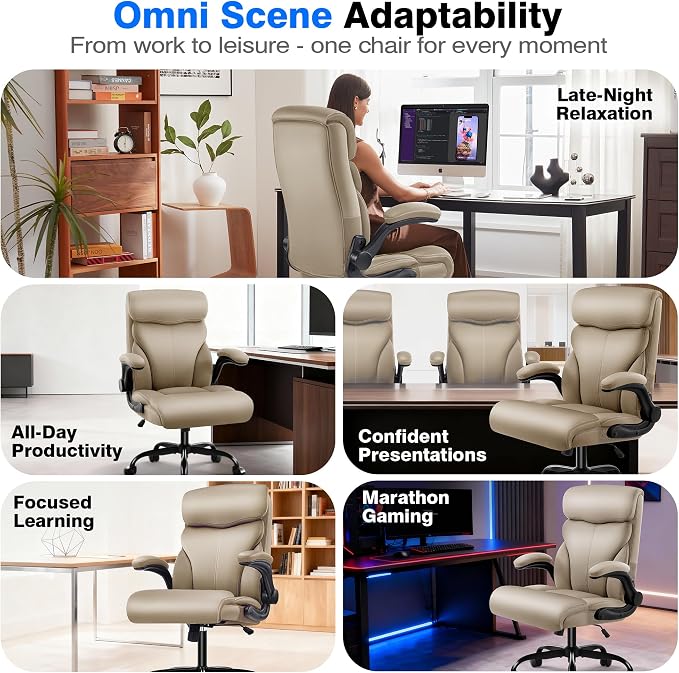 AreShark Office Chair - Executive High Back Breathable Comfy Desk Chair with Lumbar Support - Ergonomic Leather Rolling Swivel Computer Chair with Rock Function for Working Studying Gaming Relaxing