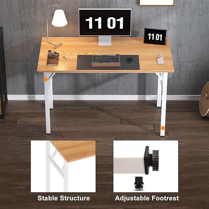 Need 39.4 inch Computer Desk for Small Space Small Folding Table Small Writing Desk Compact Desk Foldable Desk with BIFMA Certification, No Install Needed, Teak White AC5-100-BW