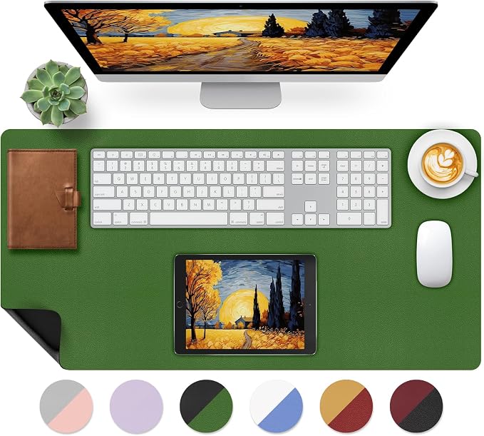 Bloss Green Leather Mouse Pad,Leather Desk Mat Protector,Dual-Side Use Mouse Mats,Office Desks Mats,Laptop Protector Desks Mat,Waterproof Keyboard Pads,Desk Writing Pad for Office/Home.31.5"x 15.7"