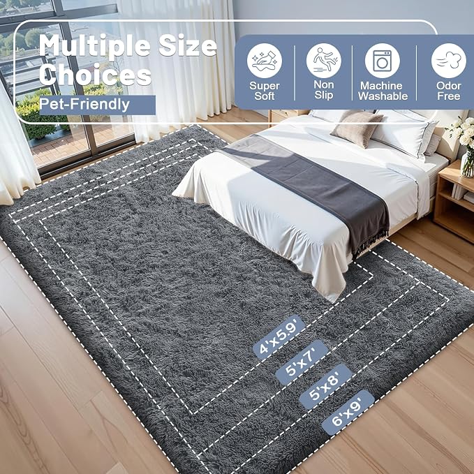 OLANLY 2x11 Machine Washable Runner Rugs for Hallway, Soft Fluffy Shaggy Bedside Rugs for Bedroom, Living Room, Indoor Floor Carpet for Kids Girls and Boys, Nursery Rooms, Home Decor Aesthetic, Grey