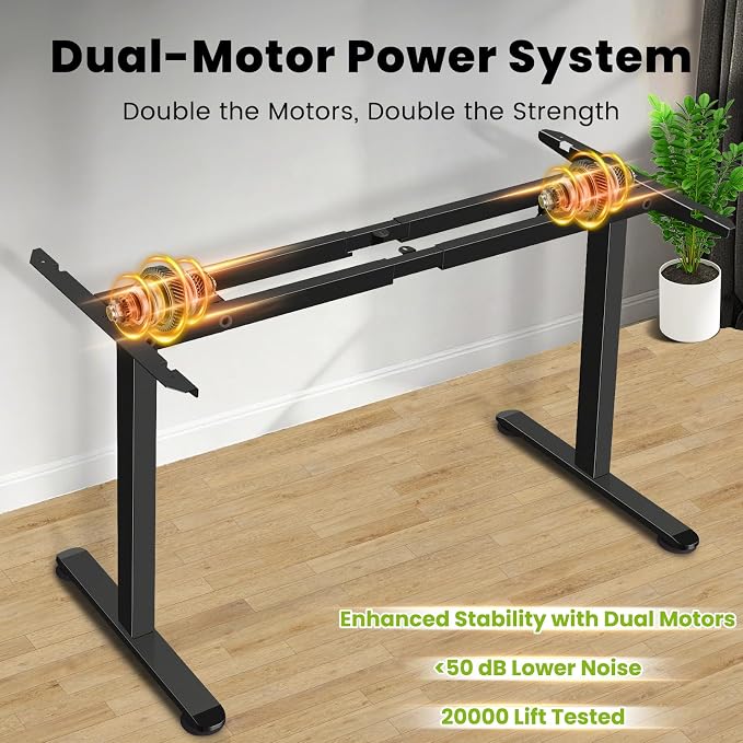 farexon Dual Motor Electric Standing Desk Frame with Cable Management Tray, Wheels & Hooks, Heavy Duty Stand Up Desk Legs Dual-Beam Frame,265 lbs Capacity up to 78" x 40" Tops (Black Frame Only)