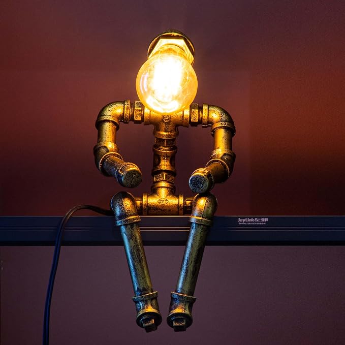 Steampunk Table Lamp, Vintage Industrial Metal Robot Table lamp, Water Pipe Table Lamp, Steam Punk Pipe Lamp Style Desktop Light for Bar Cafe Desktop Room Decoration