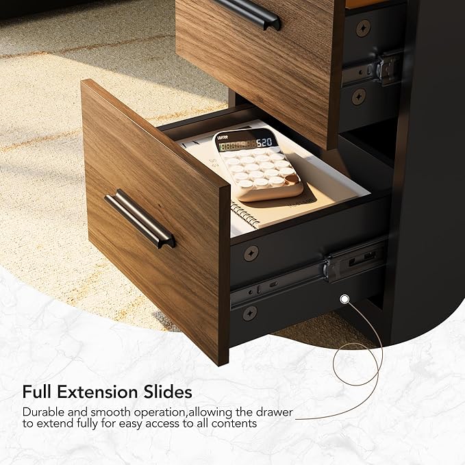HUANUO 55" Standing Desk with Drawers, Executive Electric Height Adjustable Stand Up Desk with Storage, Black Walnut