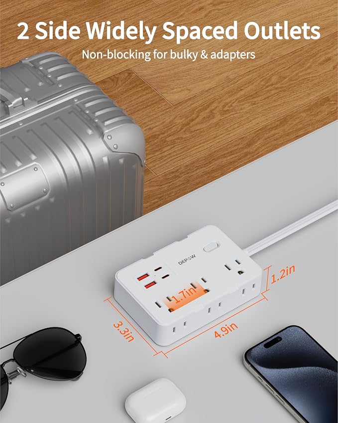 DEPOW Surge Protector Power Strip, 3 FT Extension Cord with 6 AC Outlets(1625W/13A) 4 USB Ports,1050J Surge Protection, Wall Mountable Charging Station for Office, Home, White