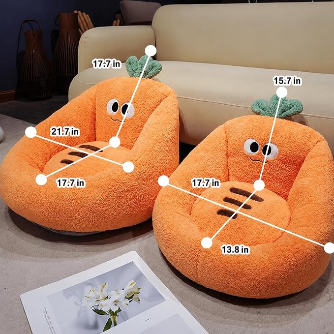 Fruit Shaped U-Wrap Plush Seat Cushion, Detachable Lumbar Support Floor Pillow, Non-Slip Thick Lazy Sofa Chair Pad for Home Office,Orange:17.7 * 15.7in