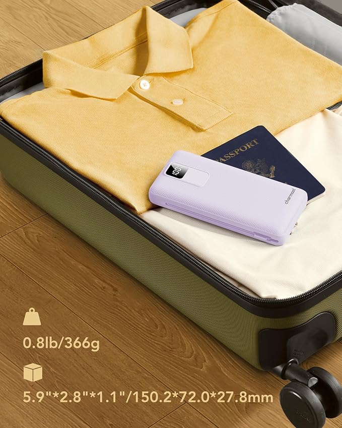 charmast Portable Charger with Built-in Wall Plug and Cables, 20000mAh Power Bank Travel Essentials, 20W Fast Charging Battery Pack Compatible with iPhone 17/16/15/14/13/12/11, Samsung, Android