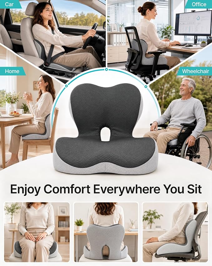 PEGZONE Seat Cushion with Lumbar Support, Memory Foam Cushion for Chair | Ergonomic Lumbar Support Pillow,Chair Cushion for Office , Car, – Orthopedic Pain Relief Cushion,For Back, Tailbone, Gray