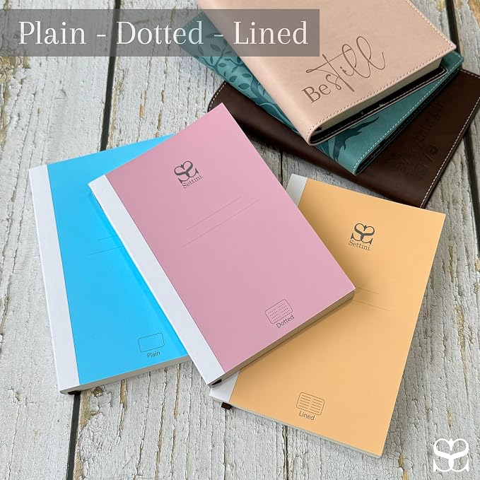 SETTINI® Blank Refill Journal Notebook for Refillable Journals – Premium A5 100 gsm Sheets Plain Notepad 8.25 x 5.5 Inches with 256 Pages and Helpful Bookmark