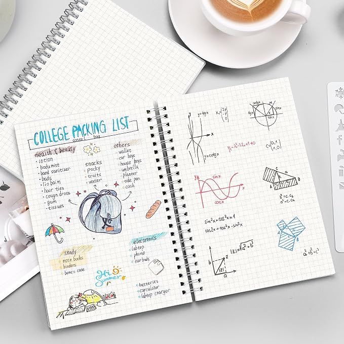 RETTACY Graph Grid Paper Notebook, 2-Pack, 160 Pages per Pack, B5 Medium Size (7.6'' × 10''), 100 GSM Thick Paper, Spiral-bound, Flexible Plastic Cover, for Students, Homework, Math, Engineering