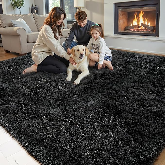 Rugs for Living Room 5x8, Alfombras para Salas Shag Large Plush Soft Area Rug, Shaggy Carpets for Bedroom,Boys Girls Home Decor Aesthetic(Black, 5 x 8 Feet)