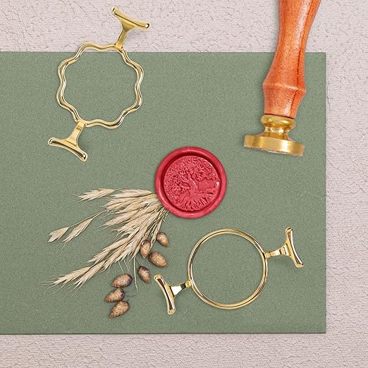 Yelsky Wax Seal Kit with 1 Inch Wax Stamp - 2 Metal Seal Molds with Round Flower Shape, Silicone Mat for Wedding Invitations, Gift Wrapping, Envelopes, Cards & Wine Packaging