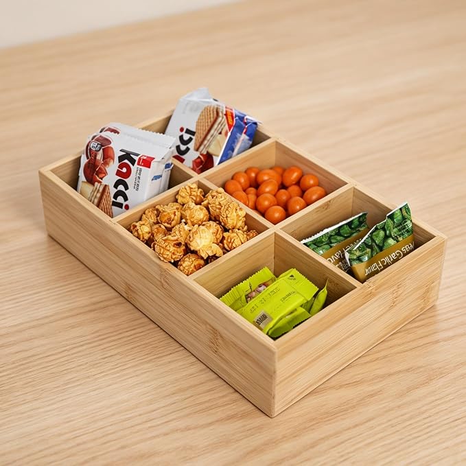 2 Pack Bamboo Desk Organizer with Adjustable Dividers | Modular Wooden Storage Trays, Kitchen, Bathroom, Vanity Office Desk, Decluttering Solution, Makeup, Jewelry Office Supplies