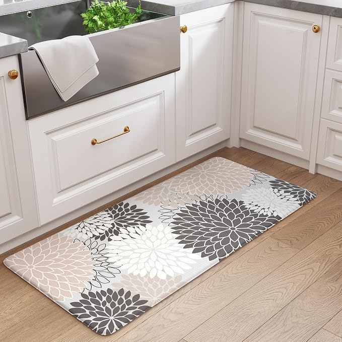 KIMODE Anti Fatigue Kitchen Mat for Floor Cushioned Comfort Standing Mat | 20" x 39", Boho Dahlia,Pink,Non Slip Rubber Backing,Waterproof,Ergonomic,Kitchen Rugs for Front Sink Laundry Home