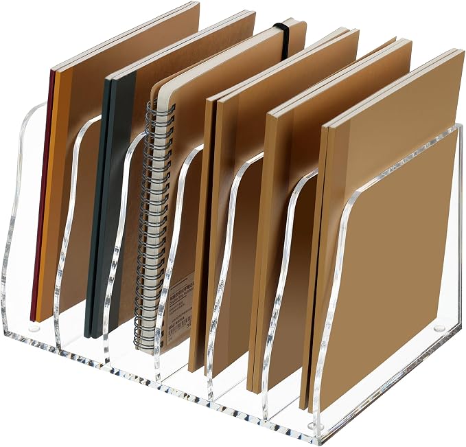 SANRUI Acrylic Desk File Organizer, Clear Magazine File Holder 6 Slot | Vertical Workspace Sorters, Folder Rack for Office Accessories Organization Storage