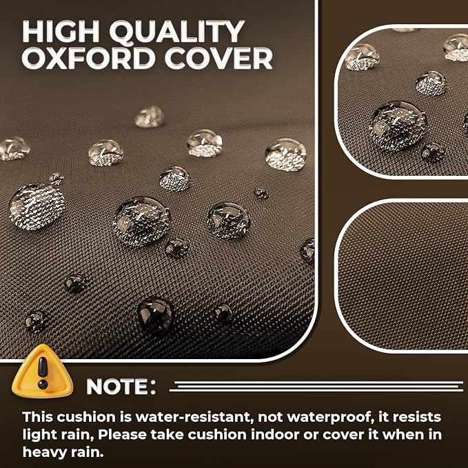 Waterproof Outdoor Chaise Lounge Chair Cushion 74.4 x 22 x 4.7 Inches Memory Foam Lounge Chair Cushions for Outdoor Furniture with Ties, Thickened Pool Chaise Lounge Chair Cushions, Brown