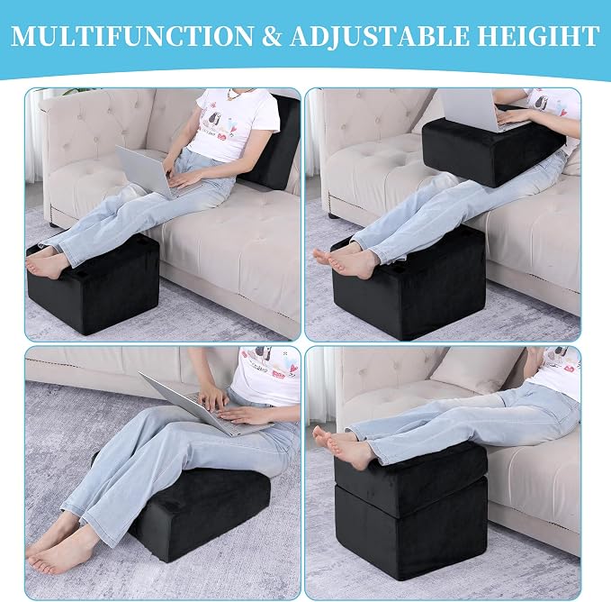 ROYALAY Adjustabl Foot Rest Under Desk for Office, High-Density Foam Foot Rest with 3 Adjustable Heights, Ergonomic Footrest with Washable Cover for Home, Airplane, Travel(16 * 14.5 * 17in, Black)