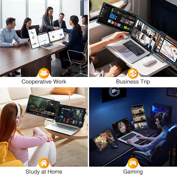 Upgraded Detachable 15.6" Laptop Screen Extender,FHD 1080P IPS Triple Portable Monitor for Laptop, Multiple Screens Design Monitor Extender for 13"-17.3" Laptops (Mac, Wins, Android, Dex)