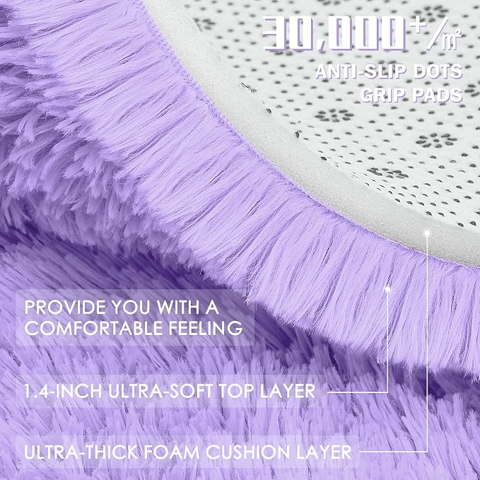 OLANLY 5x7 Machine Washable Large Area Rugs for Living Room, Bedroom, Soft Fluffy Shaggy Bedside Rug, Indoor Floor Carpet for Kids Girls and Boys, Dorms, Nursery, Home Decor Aesthetic, Light Purple