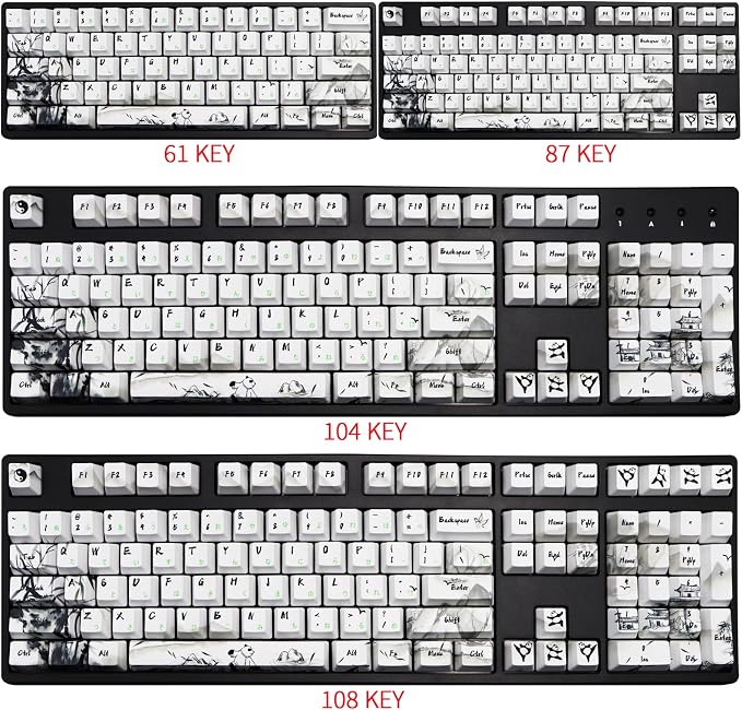 MOLGRIA Keycaps 110 Set Ink Panda for Full Sized Keyboard, Custom PBT OEM Profile Key Caps with Japanese Font for Cherry MX Khail Switches 60 Percent Gaming Keyboard