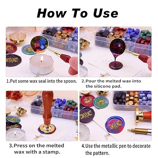 SWANGSA Wax Seal Kit, 3D Flower Stamp with 200pcs Sealing Wax Beads, Great for Embellishment of Wedding Invitations, Wine Packages, Gift Wraps