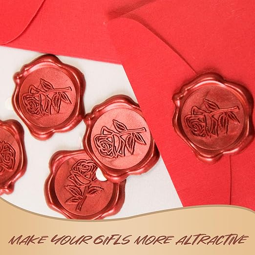 25 Pcs Wax Seal Stickers - Red Rose Envelope Stickers, Self- Adhesive Rose Wax Seals Perfect for Envelope, Easy to Use with Good Adhesion Invitation Seals