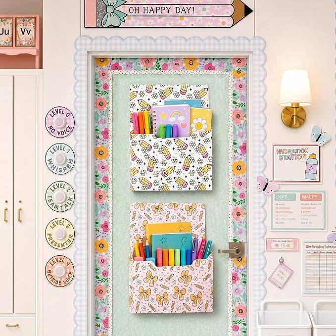 Gilprop 2 Pcs Pencil Flower Magnetic File Folder Holder Pocket File Organizer Classroom Decor Teacher Desk Accessories for Whiteboard Mail Paper Book No Drilling School Desk Door Classroom Essential