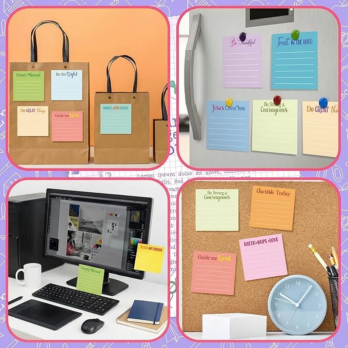 Yinder 24 Pcs Inspirational Sticky Notes Thank You Gift Motivational Sticky Note Pad Employee Appreciation Gift Bulk for Staff Coworker Teacher Nurse Office Groups 3 x 3'' (Bible,Light Color)