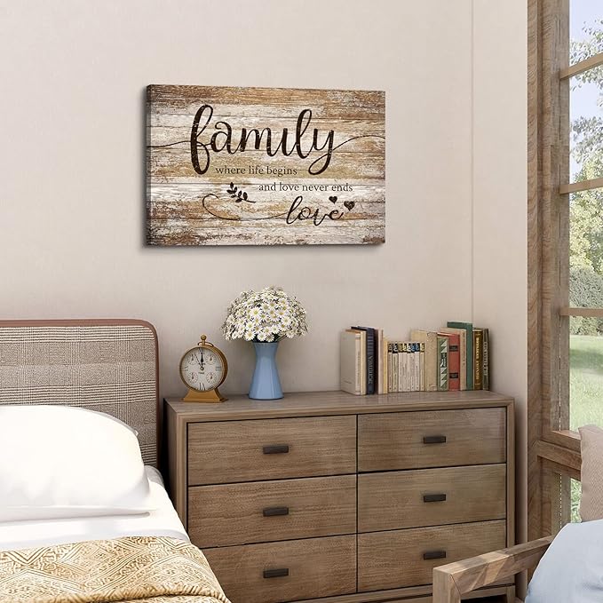 Vintage Family Sign Wall Decor for Living Room Farmhouse Family Canvas Wall Art Bedroom Decor Rustic Sweet Quotes Prints Retro Kitchen Signs Wooden Pictures Christian Artwork Home Decoration 16x24”