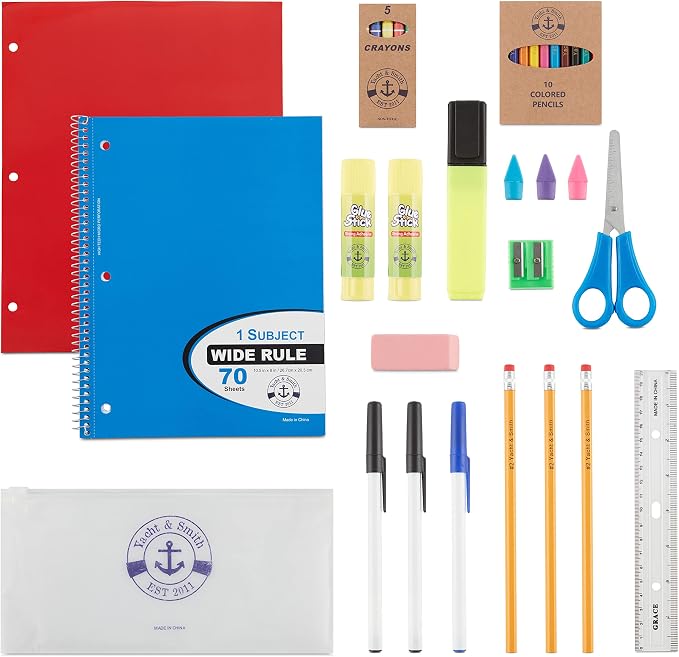 34 Piece School Supplies Kit for School Children – Wholesale Back to School Kids Essential Bundle Supply Pack for Girls & Boys