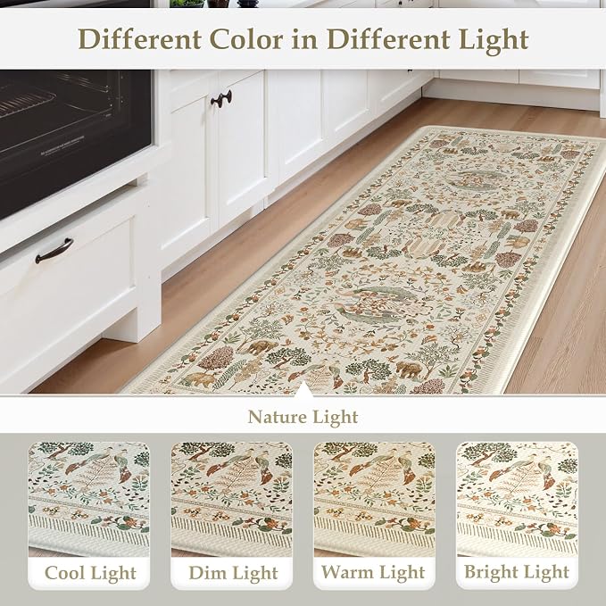 KIMODE Anti Fatigue Kitchen Mats 20"x47"+20"x32", Boho Memory Foam Kitchen Floor Mats Non Slip, Beige Kitchen Mats for Floor, Waterproof Standing Mats for Laundry Office Sink Desk