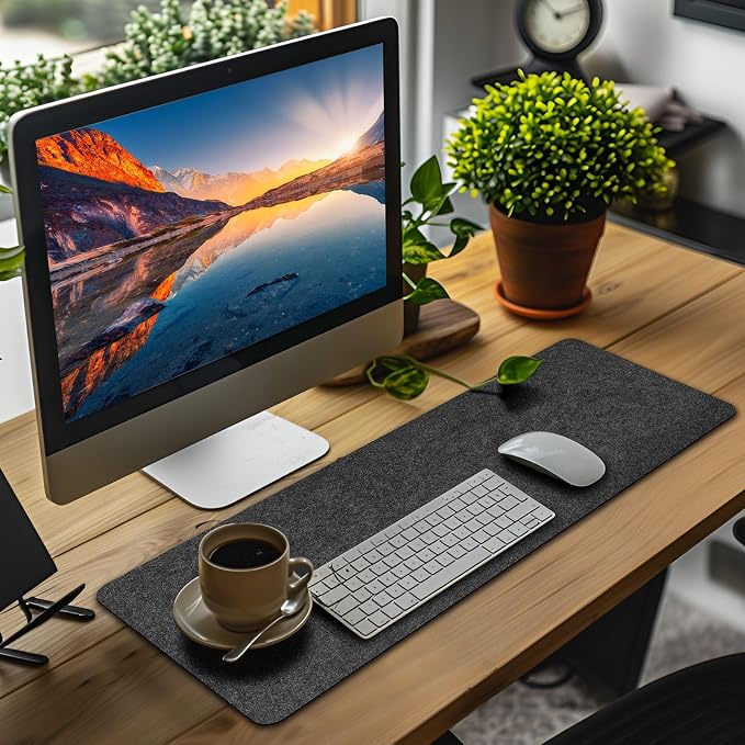 Large Felt Desk mat 36x12 inches, with Non-Slip Full Desk Mouse Pad,Office Computer Desk Mat for Keyboard,Felt Desk Mat for Desk Pad Protector (Dark Gray)