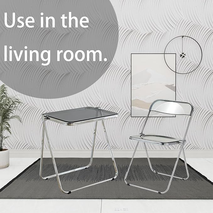 Clear Acrylic Folding TV Tray Table No Assembly Portable Side Desk, Lightweight Compact Computer Table for Small Space Home Office Dorm RV Apartment (Grey)