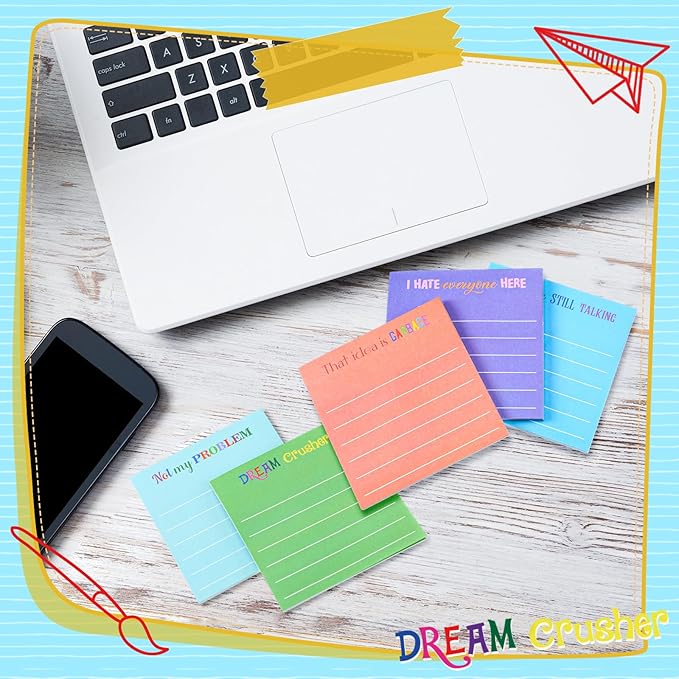 Yinder 24 Pcs Inspirational Sticky Notes Thank You Gift Motivational Sticky Note Pad Employee Appreciation Gift Bulk for Staff Coworker Teacher Nurse Office Groups 3 x 3'' (Funny,Dark Color)