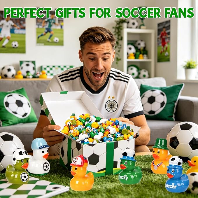 120 Soccer Mini Resin Ducks 6 Styles Bulk Miniature Football Duck Figurines for Soccer Party Favors Team Gifts Goodie Bags Stuffers Tabletop Dollhouse Cake Fairy Garden Micro Landscape Decor