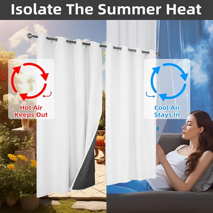 DriftAway Blackout Soundproof Thermal Insulated Linen Textured Curtains with Quilted Thermal Lining for Cold and Heat Blocking Noise Reducing Daytime Sleep 1 PC 52 Inches by 96 Inches White