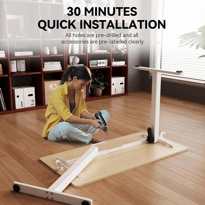Electric Standing Desk,48x24 Inches Adjustable Height Stand up Desk, Sit Stand Home Office Desk with Splice Board, 3 Preset Heights,Equipped with Hooks,Ergonomic Computer Workstation,Nature