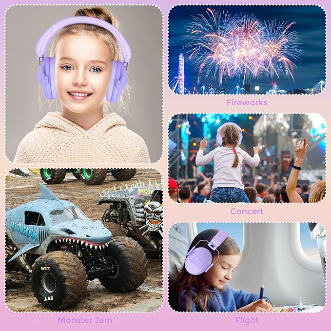 ProCase Kids Noise Cancelling Headphones, Kids Ear Protection Monster Jam Truck, Fireworks Hearing Protection Noise Reduction, Noise Canceling Earmuffs for Sensory Autism Toddler Children -LightPurple