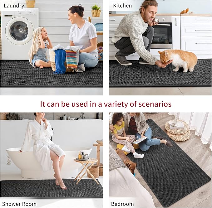 YDKGL Kitchen Mats for Floor, Super Absorbent Kitchen Rugs Non Slip Washable, Soft Imitation Linen Braided Kitchen Runner Rug, Standing Mat Kitchens Sink Mat, Easy to Clean, Black 17x95