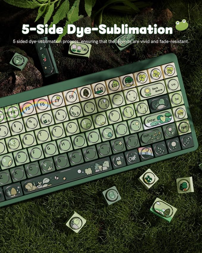 Keymatic Green Frog Keycap Set, PBT Custom Keycaps,131 Cute Keycaps for Mechanical Keyboard, MOA Profile for Mechanical Keyboard Compatible with ANSI/ISO,TKL, Full-Sized Layout(Only Key Cap)