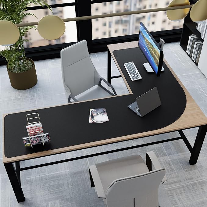 Chihein Leather Desk Mat L Shaped 61” x 80.7” x 23.6” - Big Gaming Corner Desk Pad, Non-Slip Waterproof Surface, Easy to Clean, Perfect for Office, Home (Black)