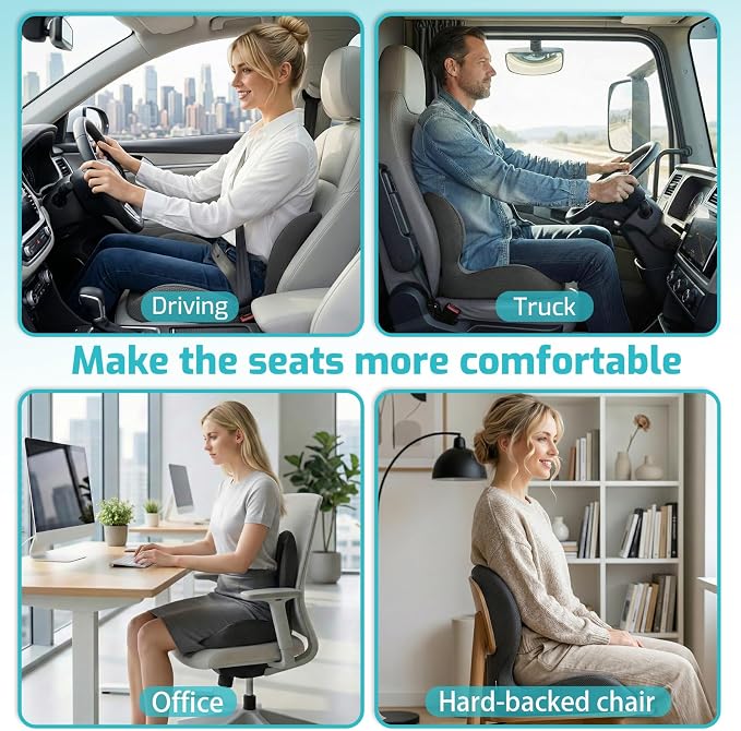Ergonomic Seat Cushion, Office Chair Cushion with Lumbar Support Pillow, Memory Foam Seat Cushions for Office, Car, Home Chairs,Tailbone,Back Pain & Sciatica Relief,Improves Posture