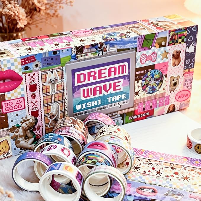 Bomichi Washi Tape Set - 36 Rolls Washi Tape with Retro-Futuristic Vaporwave Design, Decorative Masking Tape for Bullet Journal Supplies, Scrapbooking, DIY Crafts, Planner Decoration
